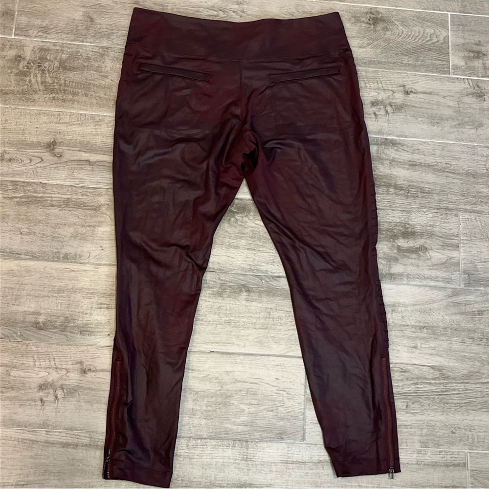 Athleta Leggings Women's Delancey Gleam Moto Tight Burgundy Red Zip Ankle Sz XL - Picture 4 of 10
